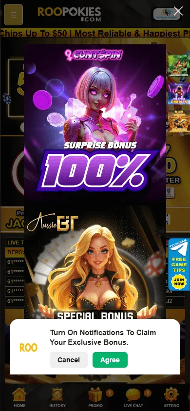 Roopokies Casino games lobby on a mobile browser