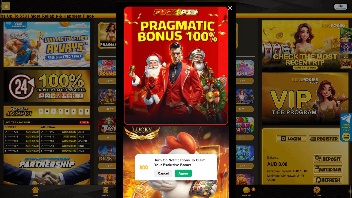 Roopokies Casino games lobby on desktop